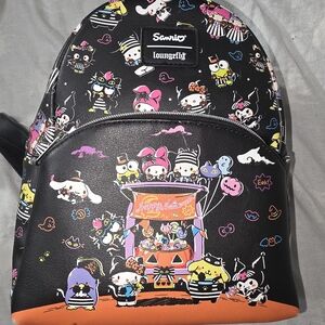Loungefly Black Halloween Sanrio Hello Kitty Print Backpack Purse Bag Orange